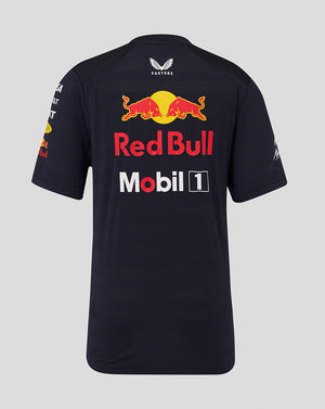 Back view of night sky navy Oracle Red Bull Racing junior Teamline Set Up T Shirt with a large Red Bull graphic on the back and sponsor logos.