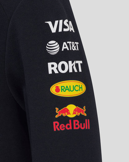 Close-up of the hoodie sleeve showing sponsor logos including Visa AT&T Rauch and Red Bull.