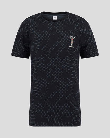 Harlequins Youth short sleeve PJ top in navy with a geometric pattern and a small left chest crest