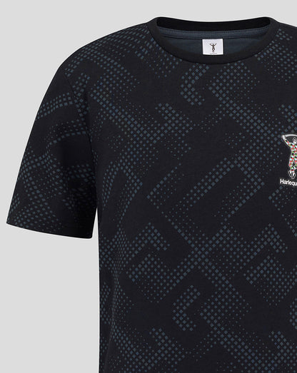 Navy short sleeve PJ top with geometric print and Harlequins crest on the chest