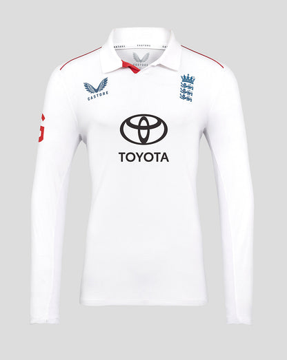 White England cricket long sleeve shirt with Toyota logo on the chest and England crest.