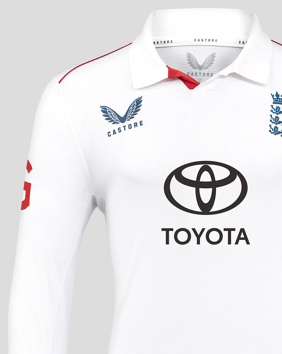 England Test Pro Long Sleeve shirt white with Castore logo on chest and Toyota sponsor.