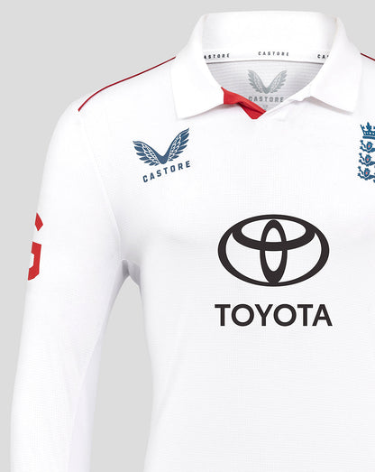 England Test Pro Long Sleeve shirt white with Castore logo on chest and Toyota sponsor.