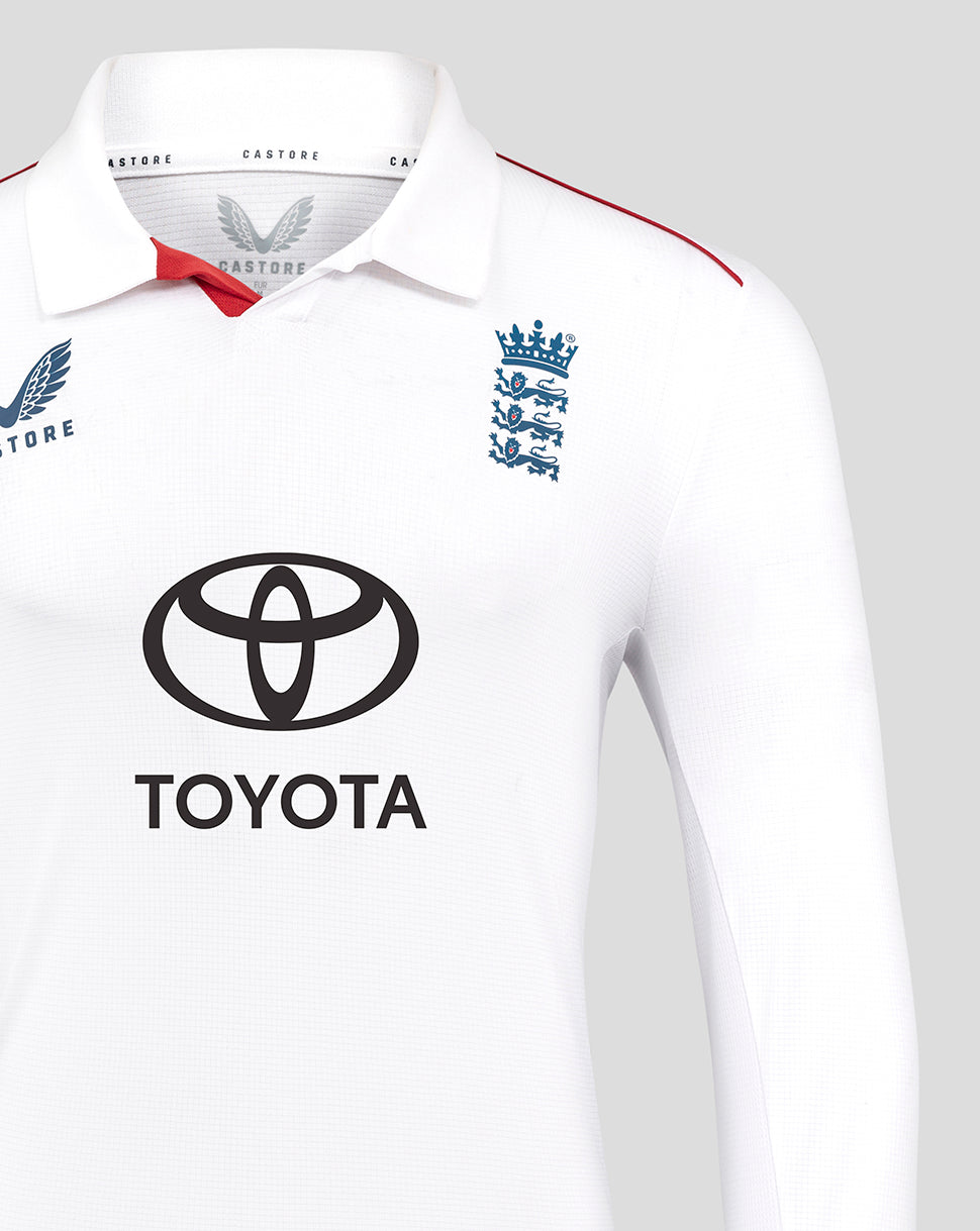 Front view of England Test Pro Long Sleeve shirt featuring crest and Toyota sponsor.