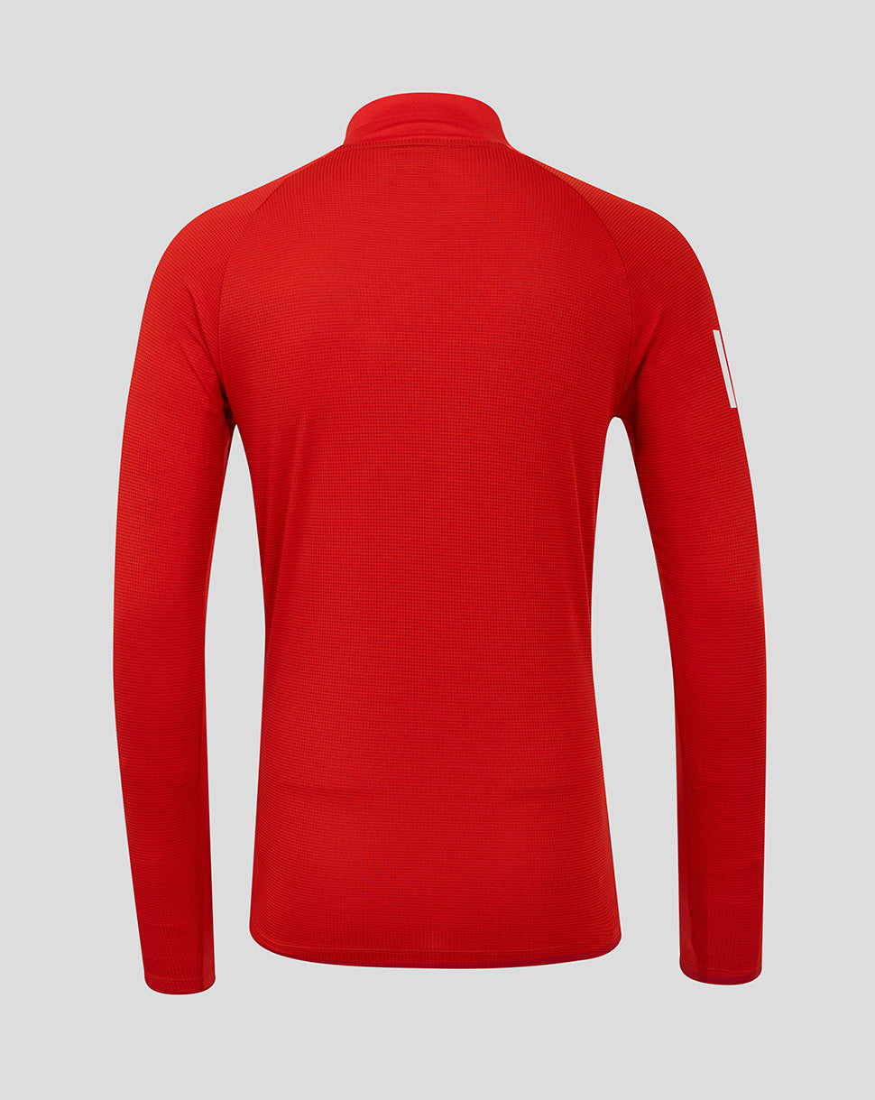 Back view of red England Cricket T20 Pro Long Sleeve Shirt highlighting raglan sleeves