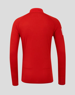Back view of red England Cricket T20 Pro Long Sleeve Shirt highlighting raglan sleeves