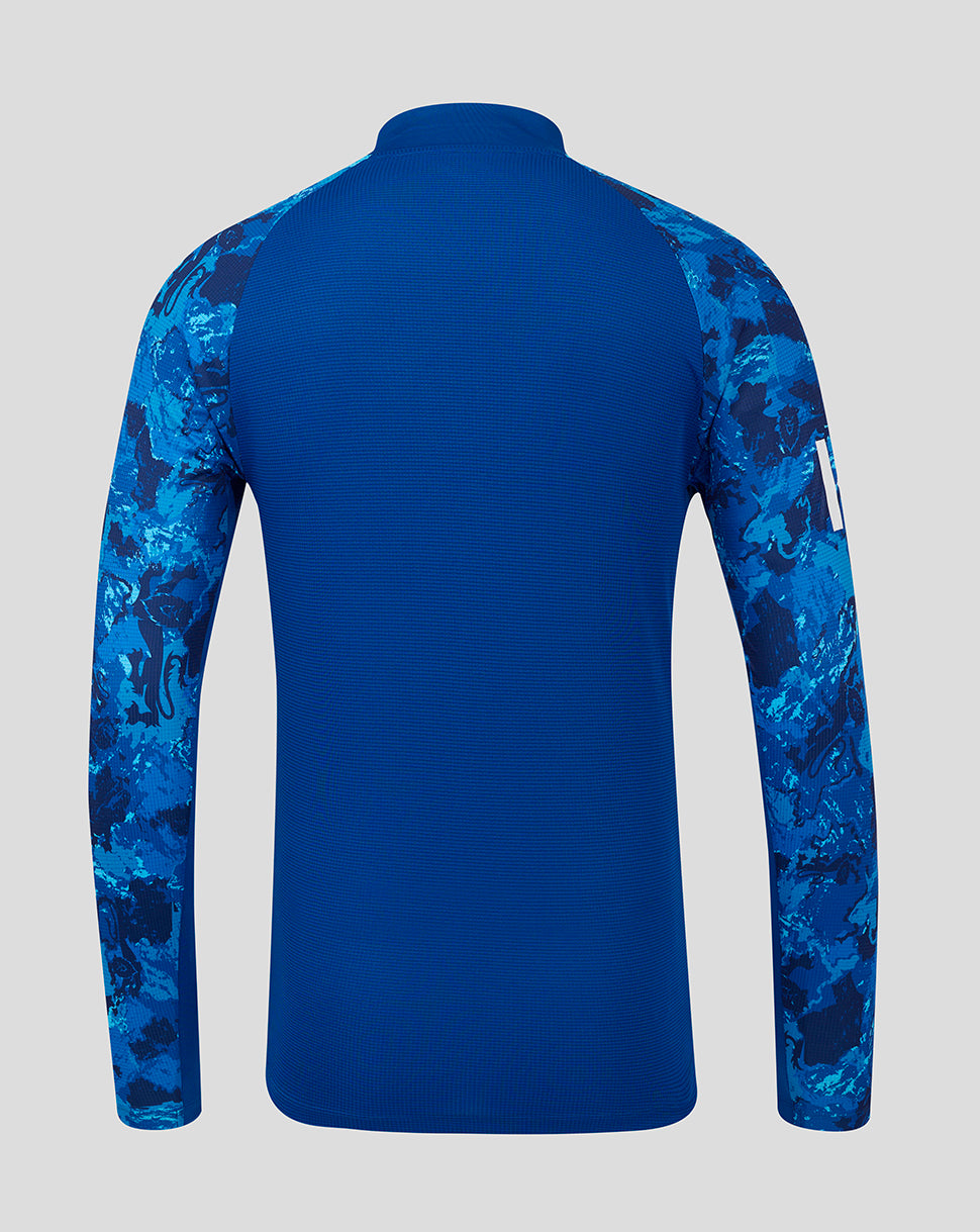 Back view of blue camouflage England ODI Pro Long Sleeve cricket shirt