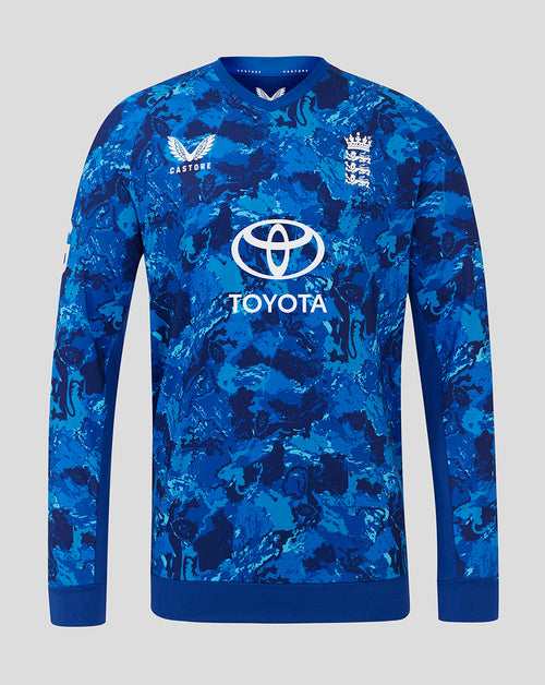 England ODI men's sweater in blue camouflage knit with England crest and Toyota sponsor.