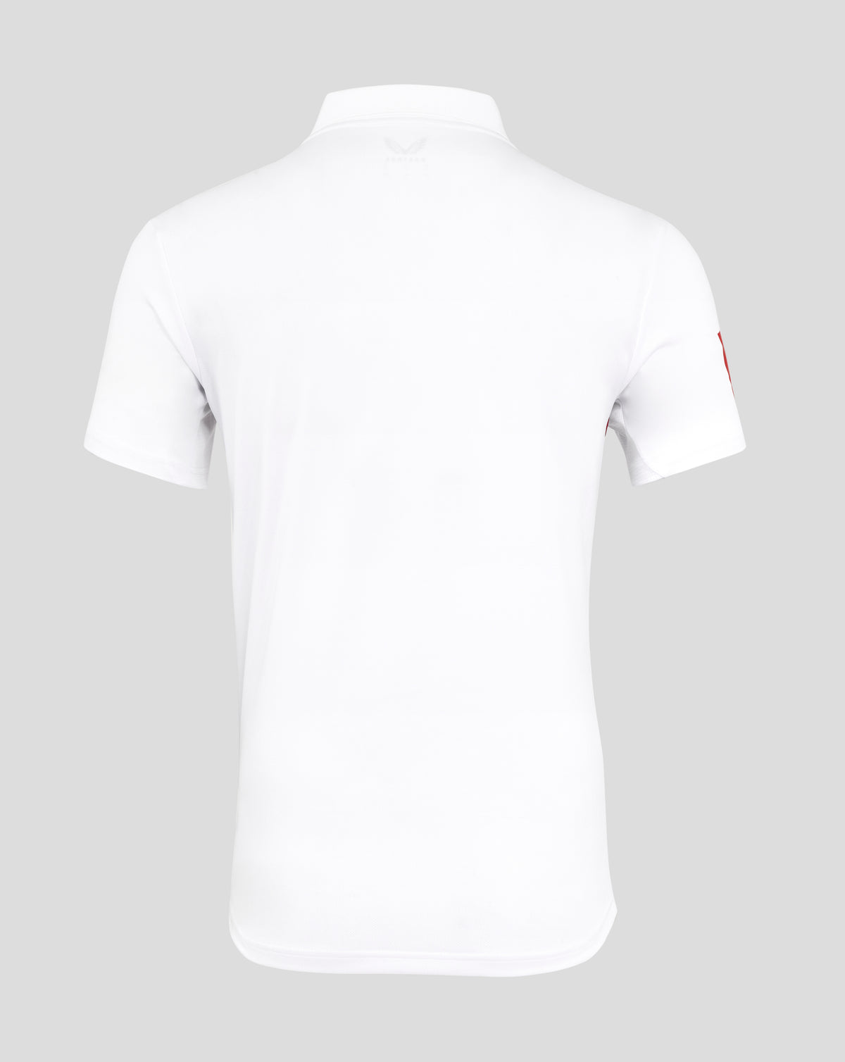 Back view of a white England men's Ashes replica shirt showing a small crest at the collar area