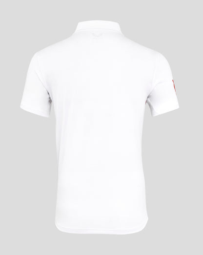 Back view of a white England men's Ashes replica shirt showing a small crest at the collar area