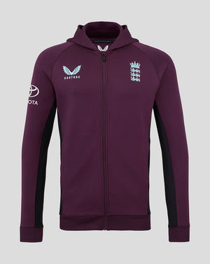Purple England Cricket Training men's full zip hoodie with hood and chest team logos