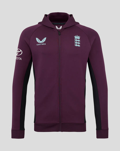 Purple England Cricket Training men's full zip hoodie with hood and chest team logos