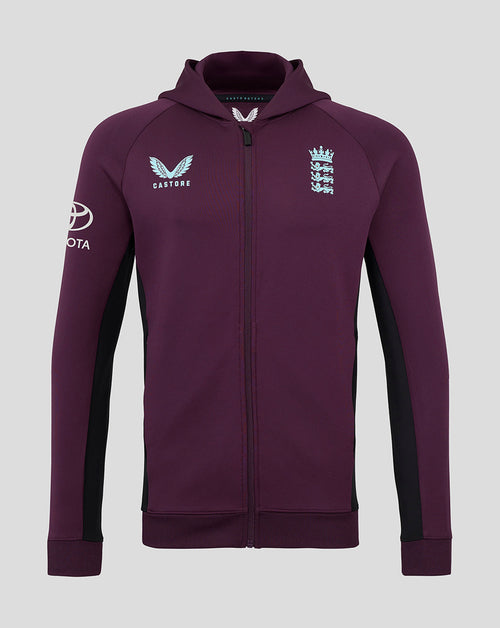 Purple England Cricket Training men's full zip hoodie with hood and chest team logos