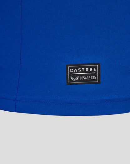 Blue Rangers Ibrox 125 Heritage shirt hem with Castore patch sewn near the bottom.