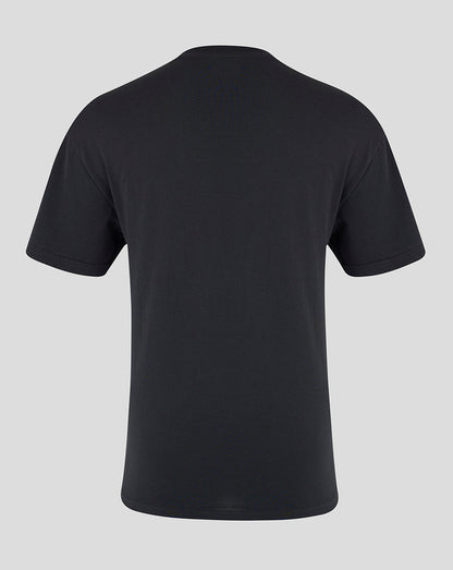 Back view of black Rangers FC 125 Heritage T Shirt with clean plain back