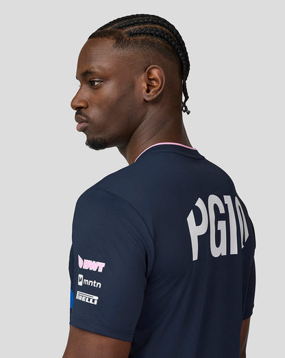 Back view of navy BWT Alpine Pierre Gasly driver jersey with large white lettering on the back and sponsor logos on the sleeve.