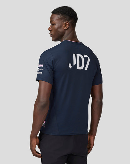 Back view of navy Alpine Formula One driver jersey with large JD7 on the back