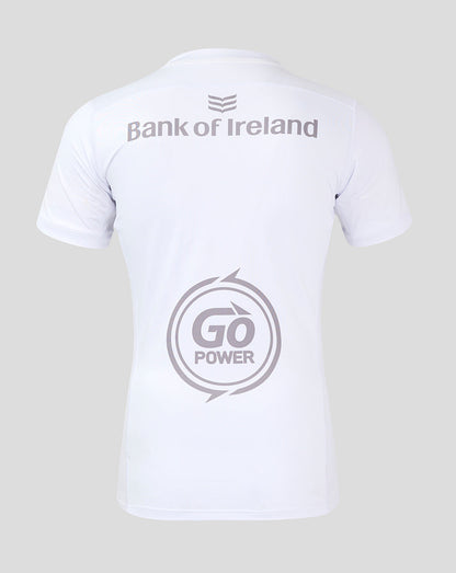 Back view of white Ulster Home Pro shirt with Bank of Ireland logo and Go Power graphic.