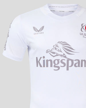 White Ulster Rugby home shirt with Kingspan sponsor across the chest and team crest