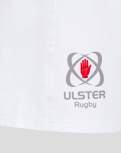 Ulster Rugby logo with red hand on white fabric.