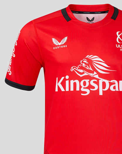 Red Ulster away shirt with large Kingspan sponsor graphic across the chest
