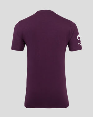 Back view of a purple England cricket training T shirt with a crew neck and CASTORE label visible at the collar.