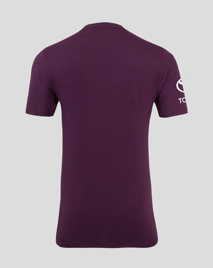 Back view of a purple England cricket training T shirt with a crew neck and CASTORE label visible at the collar.