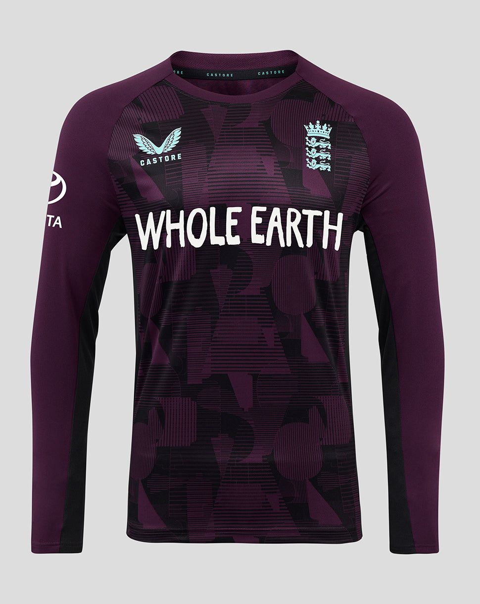 Purple sports jersey with 'Whole Earth' branding on a gray background
