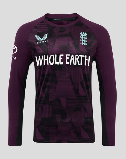 Purple sports jersey with 'Whole Earth' branding on a gray background