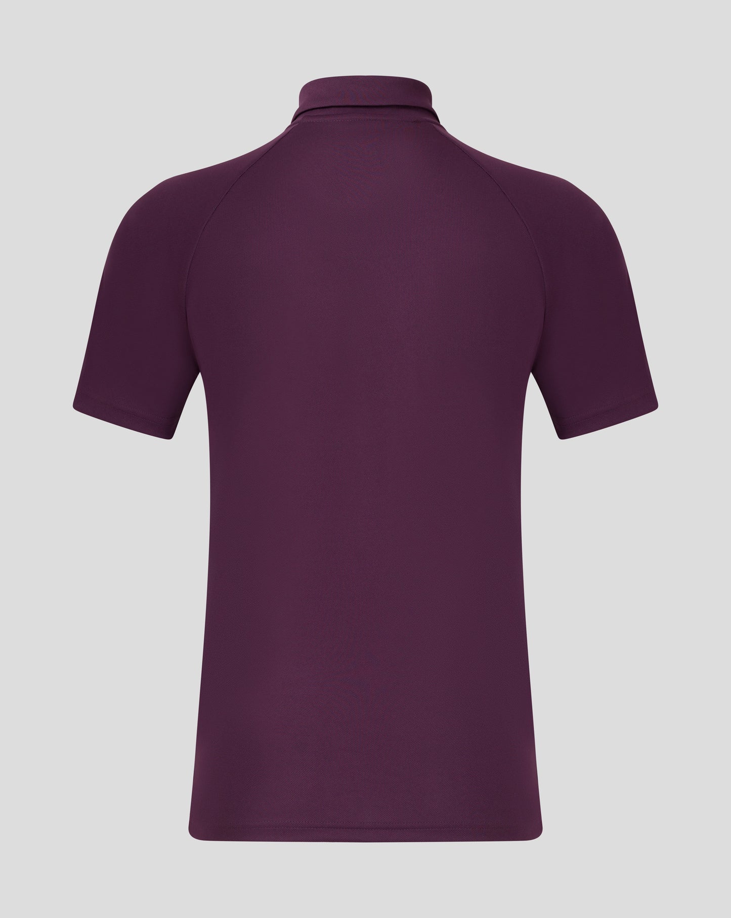 Back view of burgundy England Cricket polo showing collar and shoulder seams
