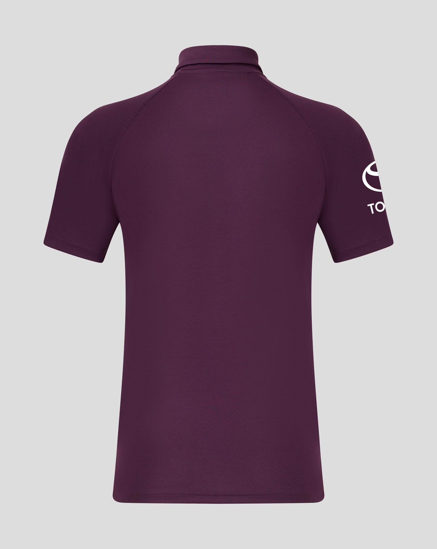 Back view of a maroon England cricket pro presentation polo showing shoulder seams and a white sleeve emblem
