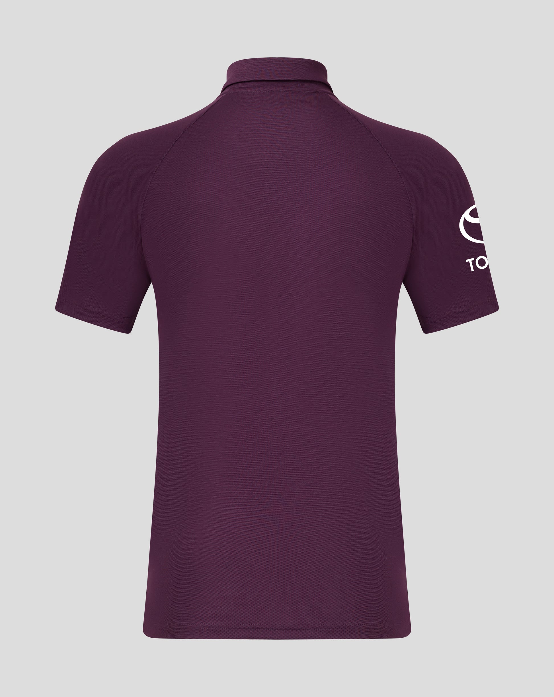 Back view of a maroon England cricket pro presentation polo showing shoulder seams and a white sleeve emblem