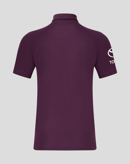 Back view of a maroon England cricket pro presentation polo showing shoulder seams and a white sleeve emblem