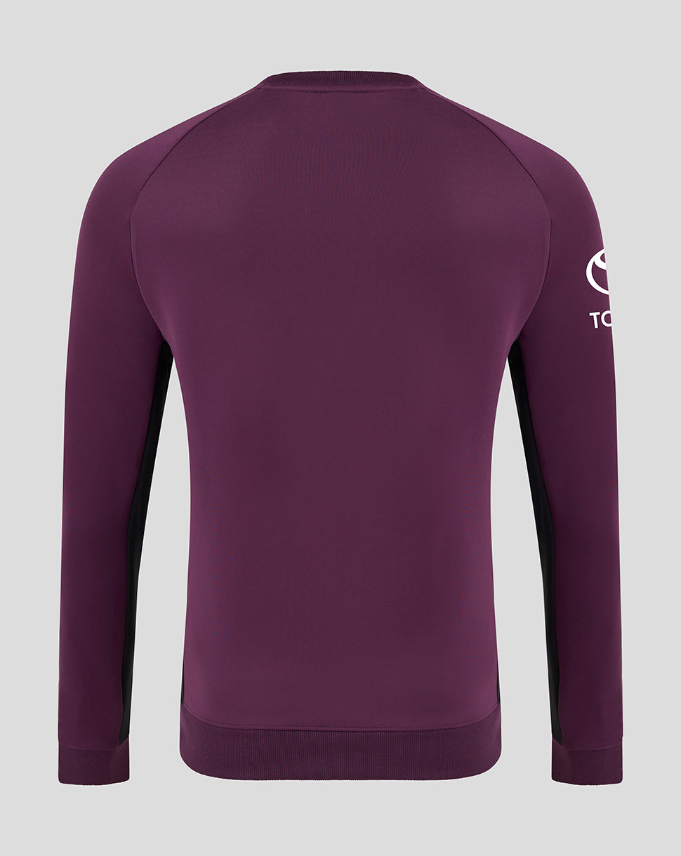 Back view of plum England 25/26 Pro Training Sweatshirt showing plain back and ribbed hem