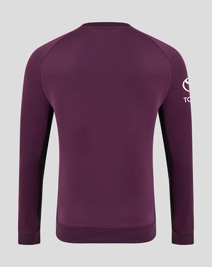Back view of plum England 25/26 Pro Training Sweatshirt showing plain back and ribbed hem