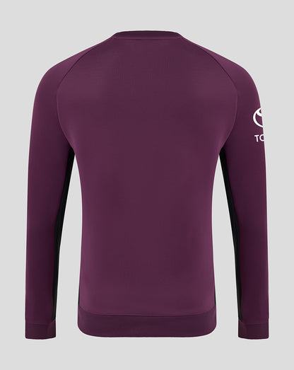 Back view of plum England 25/26 Pro Training Sweatshirt showing plain back and ribbed hem
