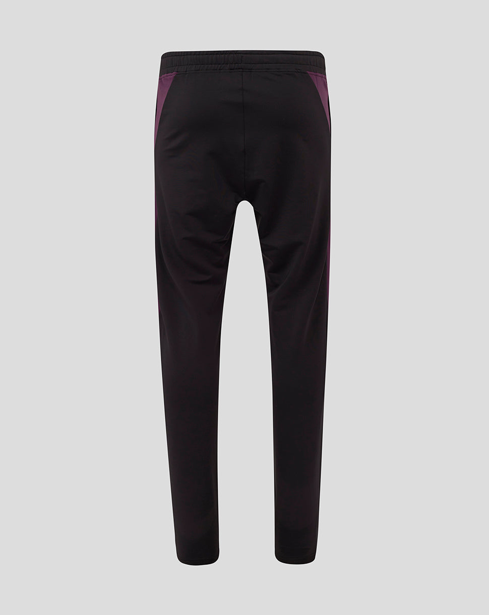 Back view of England Cricket Training Pants in black with purple side panels.