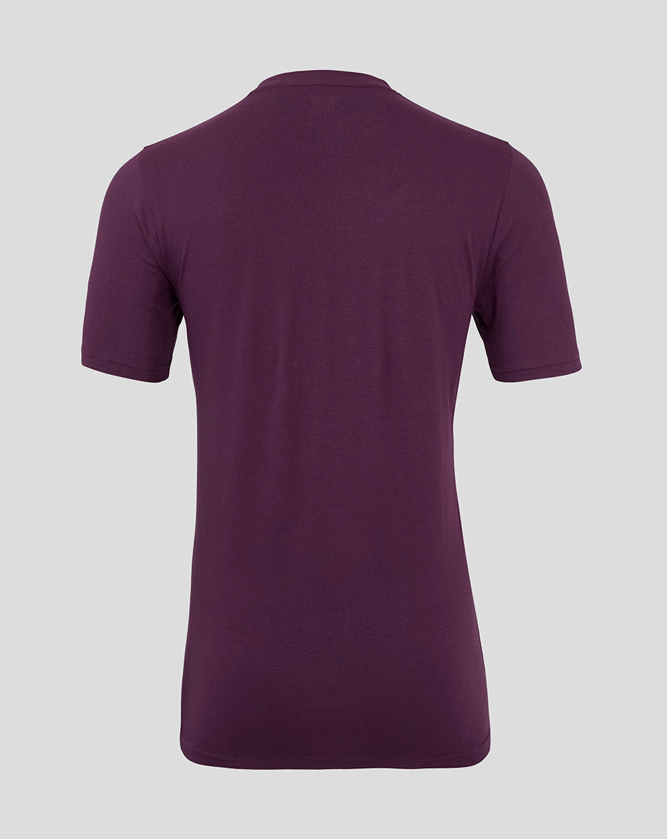 Back view of the purple England cricket tee with short sleeves and plain back.