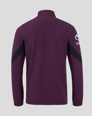Back view of England Cricket Men's 25/26 Anthem Jacket in deep purple with black sleeve panels
