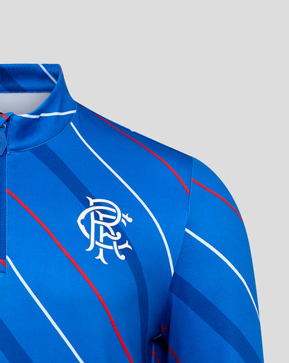 Rangers home matchday blue 1/4 zip jersey chest with club crest and Umbro logo