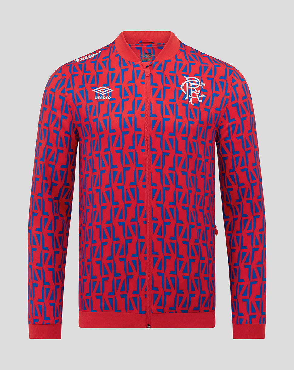 Rangers away matchday jacket in red and blue with club crest and Umbro logo and full front zip