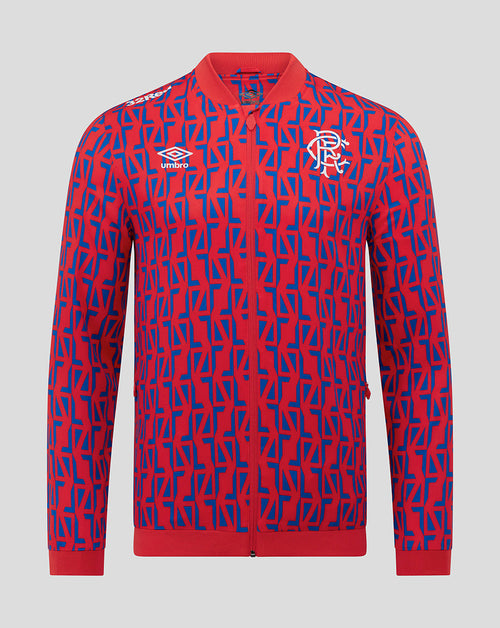 Rangers away matchday jacket in red and blue with club crest and Umbro logo and full front zip