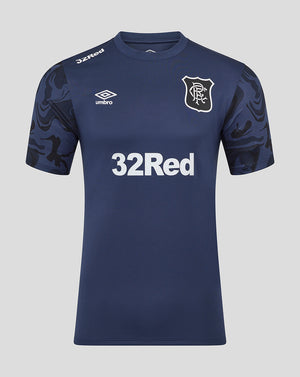 Rangers men's navy short sleeve jersey with 32Red sponsor across the front, club crest and Umbro logo
