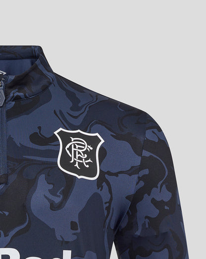 Rangers club crest on navy camouflage top shown on the left chest area