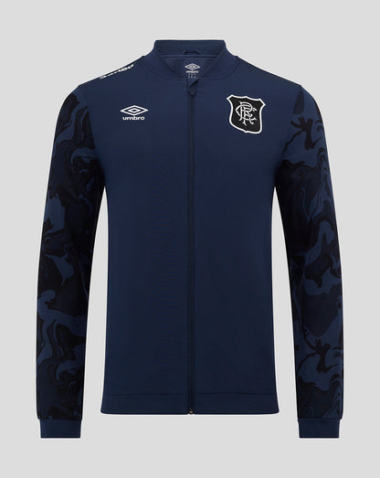 Navy Rangers men's third matchday jacket with full front zip and collar, crest on chest and camo patterned sleeves.