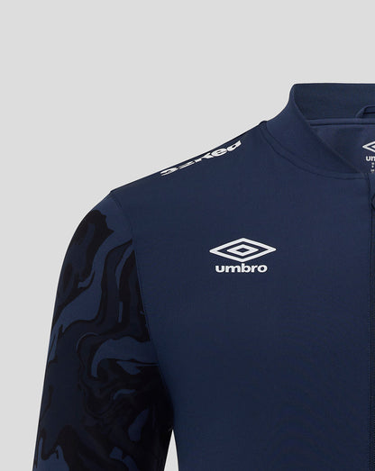Navy Rangers Third Matchday jacket chest view with Umbro logo and camo patterned sleeve.