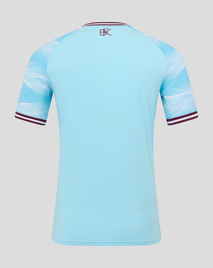Rear view of Burnley FC away shirt in light blue with a small club crest at the neckline