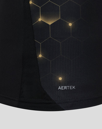 Close up of black AERTEK fabric with hex pattern on Burnley FC 25/26 third shirt