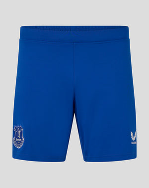 Everton FC blue home shorts with club crest on the left leg and Castore logo on the right leg.