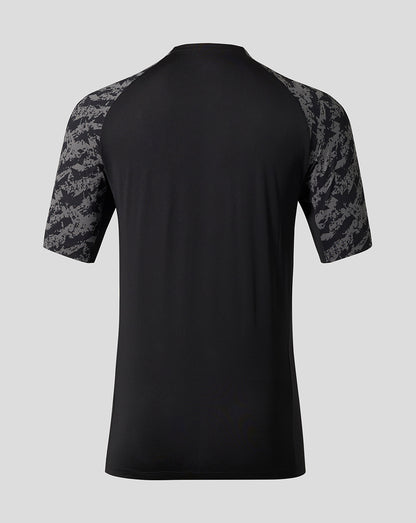 Back view of Everton FC black performance short sleeve shirt with grey camo sleeves